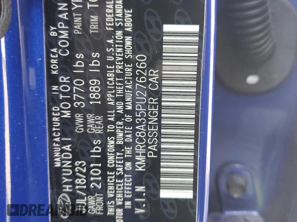 2023 Hyundai Venue Limited with VIN KMHRC8A35PU276260, listed as a Copart auction lot 48778685 with 10,214 mi miles and Salvage Title. Bid and sale history available at DreamBid. Image 13.