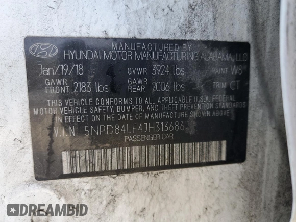 2018 Hyundai Elantra SEL with VIN 5NPD84LF4JH313686, listed as a Copart auction lot 49283555 with 161,380 mi miles and Salvage Title. Bid and sale history available at DreamBid. Image 12.