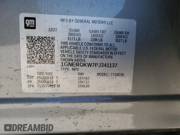 2023 Chevrolet Traverse LT Cloth с VIN 1GNERGKW7PJ341137, выставлен на аукционе Copart как лот 56052705 с пробегом 29 621 миль миль и Списание • Salvage title. История ставок и продаж доступна на DreamBid. Изображение 14.
