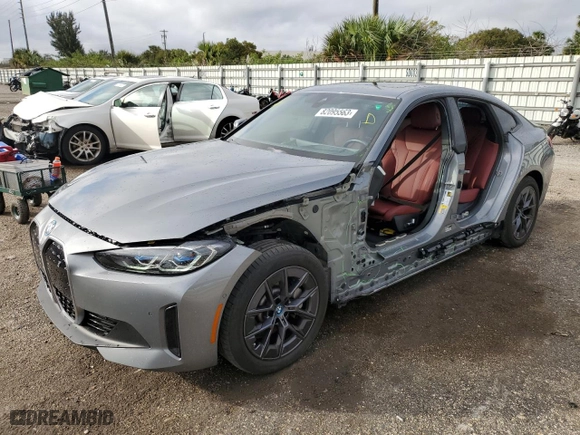 2023 BMW i4 eDrive40 with VIN WBY73AW0XPFP66343, listed as a Copart auction lot 82095563 with 13,724 mi miles. Bid and sale history available at carsss.com. Image 1.