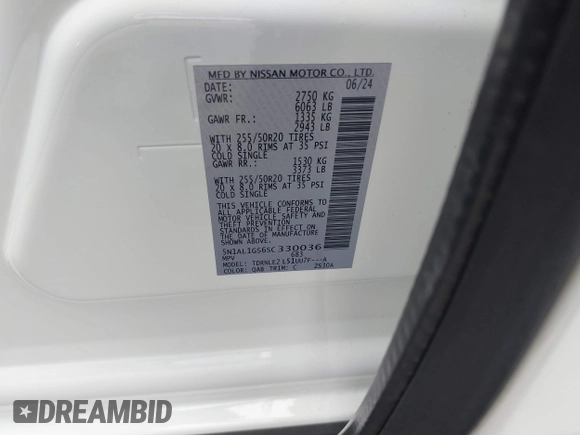 2025 Infiniti QX60 Sensory with VIN 5N1AL1GS6SC330036, listed as a IAAI auction lot 42193990 with 5,403 mi miles and . Bid and sale history available at DreamBid. Image 9.