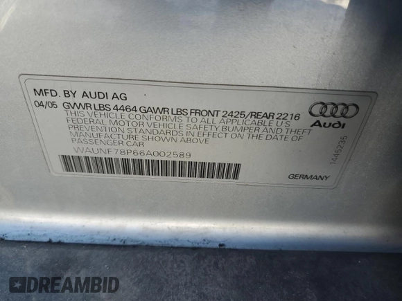 2006 Audi A3 Premium z VIN WAUNF78P66A002589, wystawiony jako Copart lot #43623395 z przebiegiem 132 407 mil mil oraz Szkoda całkowita • Salvage title. Historia ofert i sprzedaży dostępna na DreamBid. Obrazek 12.