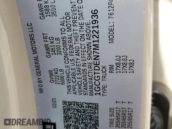 2021 Chevrolet Colorado 4WD Z71 z VIN 1GCGTDEN7M1221936, wystawiony jako Copart lot #47198755 z przebiegiem 46 422 mil mil oraz Szkoda całkowita • Salvage title. Historia ofert i sprzedaży dostępna na DreamBid. Obrazek 12.