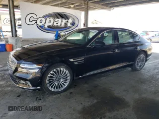 2023 Genesis G80 z VIN KMTGE4S1XPU005594, wystawiony jako Copart lot #59148875 z przebiegiem 20 576 mil mil oraz Nie do naprawy • Non repairable. Historia ofert i sprzedaży dostępna na DreamBid. Obrazek 1.