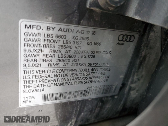 2017 Audi Q7 Prestige with VIN WA1VAAF70HD041420, listed as a Copart auction lot 51531185 with 68,667 mi miles and Salvage Title. Bid and sale history available at carsss.com. Image 13.