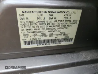 2007 Nissan Maxima 3.5 SE with VIN 1N4BA41E07C866657, listed as a Copart auction lot 71602784 with 71,496 mi miles and Salvage Title. Bid and sale history available at carsss.com. Image 12.