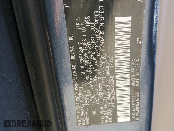 2006 Toyota Tundra SR5 with VIN 5TBET34126S519048, listed as a Copart auction lot 48212055 with 89,400 mi miles and Salvage Title. Bid and sale history available at DreamBid. Image 12.