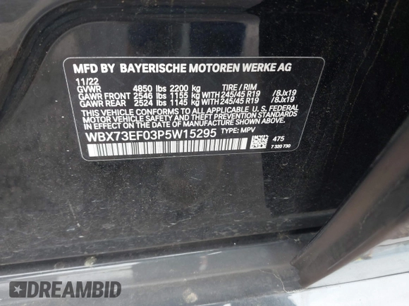 2023 BMW X1 xDrive28i with VIN WBX73EF03P5W15295, listed as a IAAI auction lot 42071192 with 23,326 mi miles and . Bid and sale history available at DreamBid. Image 9.