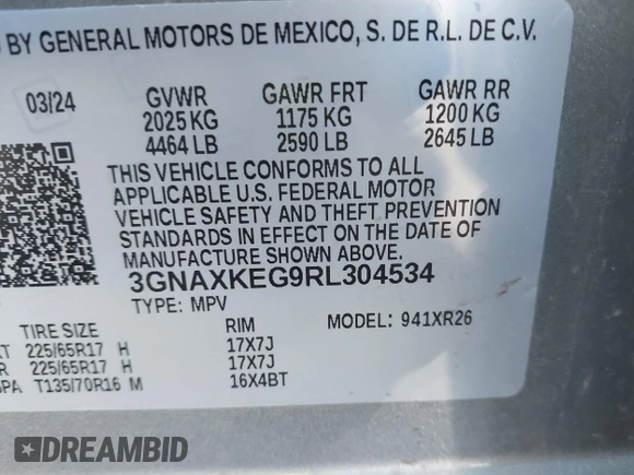 2024 Chevrolet Equinox LT z VIN 3GNAXKEG9RL304534, wystawiony jako IAAI lot #41716642 z przebiegiem 24 089 mil mil oraz . Historia ofert i sprzedaży dostępna na DreamBid. Obrazek 9.