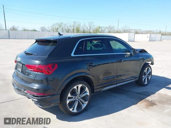 2021 Audi Q3 S line Premium Plus with VIN WA1EECF3XM1133790, listed as a IAAI auction lot 41870016 with 43,794 mi miles and . Bid and sale history available at DreamBid. Image 4.