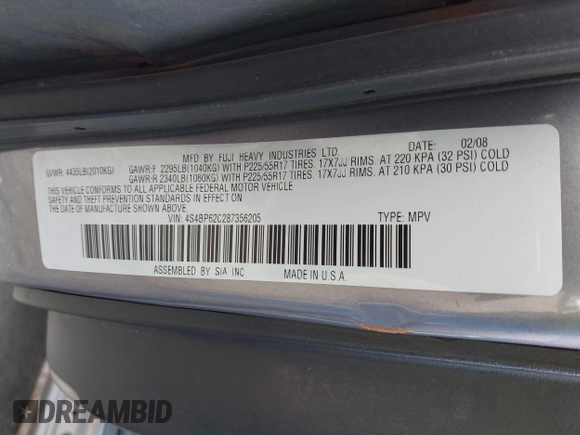 2008 Subaru Outback Limited с VIN 4S4BP62C287356205, выставлен на аукционе IAAI как лот 42295560 с пробегом 210 196 миль миль и . История ставок и продаж доступна на DreamBid. Изображение 9.