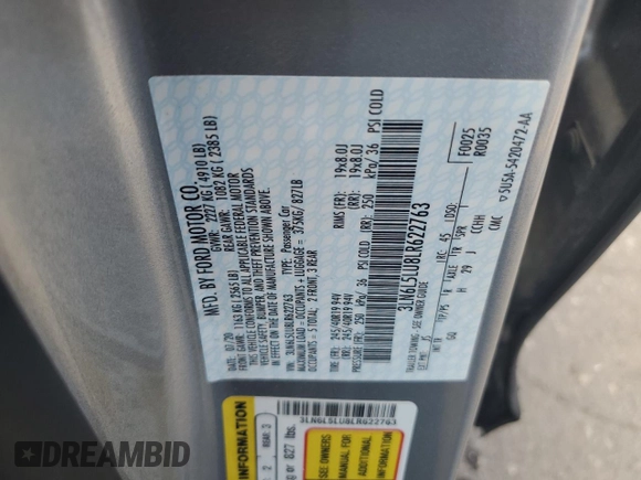 2020 Lincoln MKZ Hybrid Reserve with VIN 3LN6L5LU8LR622763, listed as a Copart auction lot 56311095 with 26,157 mi miles and Salvage title. Bid and sale history available at DreamBid. Image 12.