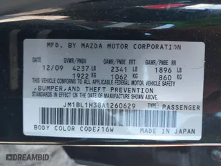2010 Mazda Mazda3 Mazdaspeed3 Sport with VIN JM1BL1H38A1260629, listed as a IAAI auction lot 41751370 with 122,402 mi miles. Bid and sale history available at carsss.com. Image 9.