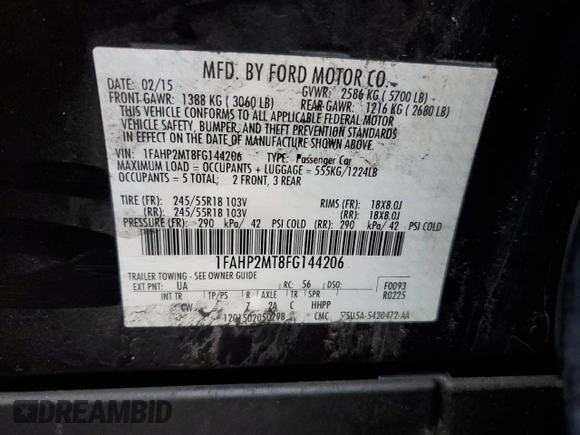 2015 Ford Police Interceptor with VIN 1FAHP2MT8FG144206, listed as a Copart auction lot 59353335 with Not provided miles and Salvage title. Bid and sale history available at DreamBid. Image 12.