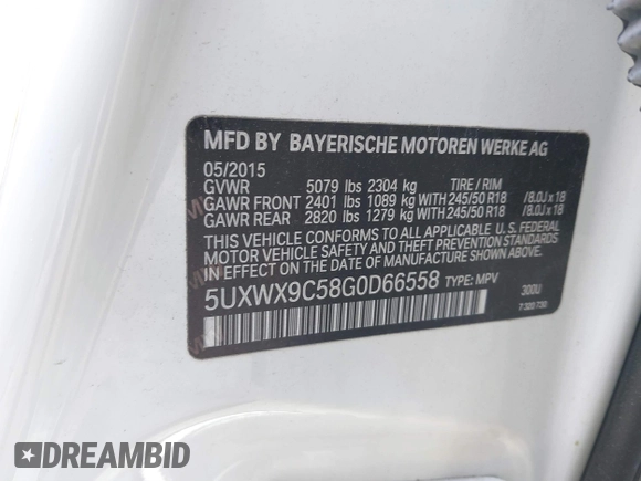 2016 BMW X3 xDrive28i with VIN 5UXWX9C58G0D66558, listed as a IAAI auction lot 41894204 with 66,278 mi miles and . Bid and sale history available at DreamBid. Image 9.