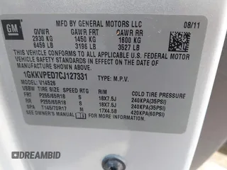 2012 GMC Acadia SLE with VIN 1GKKVPED7CJ127331, listed as a IAAI auction lot 41893081 with 167,421 mi miles. Bid and sale history available at carsss.com. Image 9.