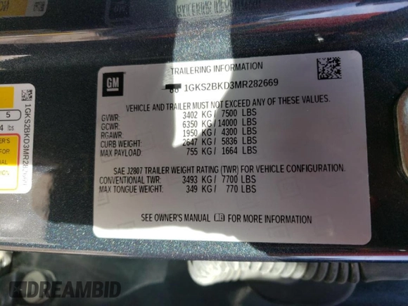2021 GMC Yukon SLT with VIN 1GKS2BKD3MR282669, listed as a Copart auction lot 47634735 with 58,601 mi miles and Salvage Title. Bid and sale history available at carsss.com. Image 13.