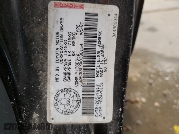 1999 Toyota Tercel z VIN JT2AC53LXX0390154, wystawiony jako Copart lot #83014424 z przebiegiem 182 579 mil mil oraz Szkoda całkowita • Salvage title. Historia ofert i sprzedaży dostępna na DreamBid. Obrazek 12.