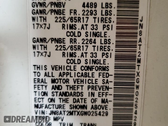 2016 Nissan Rogue SV with VIN JN8AT2MTXGW025429, listed as a Copart auction lot 49287085 with 111,650 mi miles and Salvage Title. Bid and sale history available at carsss.com. Image 12.