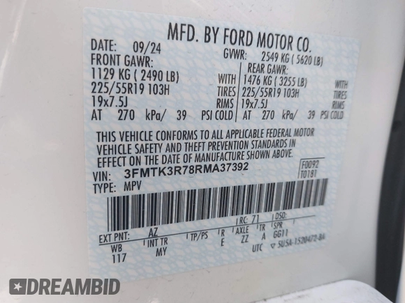 2024 Ford Mustang Mach-E Premium with VIN 3FMTK3R78RMA37392, listed as a IAAI auction lot 41636147 with 2,028 mi miles and . Bid and sale history available at DreamBid. Image 9.