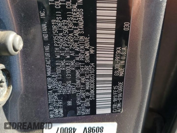 2013 Toyota Sienna SE with VIN 5TDXK3DC8DS310754, listed as a Copart auction lot 74880094 with 337,573 mi miles and Salvage title. Bid and sale history available at DreamBid. Image 13.