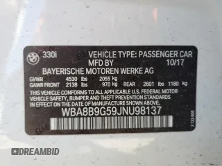 2018 BMW 3 Series 330i z VIN WBA8B9G59JNU98137, wystawiony jako Copart lot #50791405 z przebiegiem 109 232 mil mil oraz Szkoda całkowita • Salvage title. Historia ofert i sprzedaży dostępna na DreamBid. Obrazek 12.