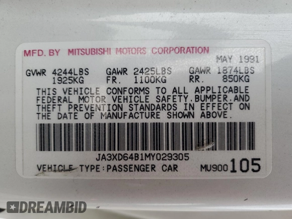 1991 Mitsubishi 3000GT z VIN JA3XD64B1MY029305, wystawiony jako Copart lot #83097074 z przebiegiem 73 264 mil mil oraz Szkoda całkowita • Salvage title. Historia ofert i sprzedaży dostępna na DreamBid. Obrazek 12.