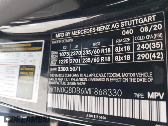 2021 Mercedes-Benz GLC with VIN W1N0G8DB6MF868330, listed as a IAAI auction lot 41835838 with 1 mi miles. Bid and sale history available at carsss.com. Image 9.
