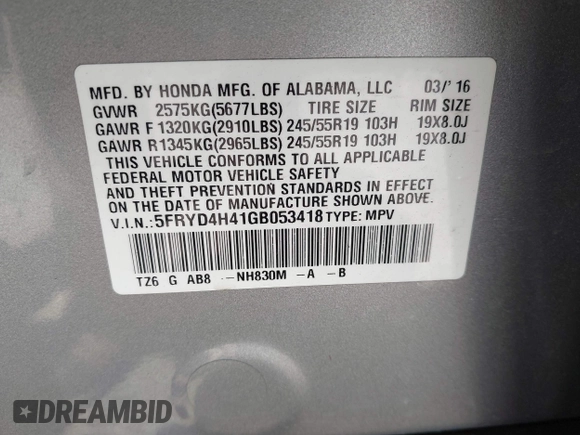2016 Acura MDX w/Tech with VIN 5FRYD4H41GB053418, listed as a IAAI auction lot 42118766 with 72,700 mi miles. Bid and sale history available at carsss.com. Image 9.