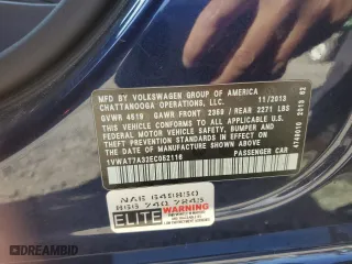 2014 Volkswagen Passat Wolfsburg Ed with VIN 1VWAT7A32EC052116, listed as a Copart auction lot 52789725 with 115,995 mi miles and Salvage Title. Bid and sale history available at carsss.com. Image 12.