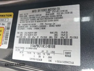 2019 Ford Mustang GT with VIN 1FA6P8CF1K5148108, listed as a IAAI auction lot 41459838 with 26,043 mi miles. Bid and sale history available at carsss.com. Image 9.