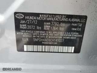 2012 Hyundai Elantra Limited with VIN 5NPDH4AE6CH141027, listed as a Copart auction lot 50680595 with 0 mi miles and Salvage Title. Bid and sale history available at carsss.com. Image 12.