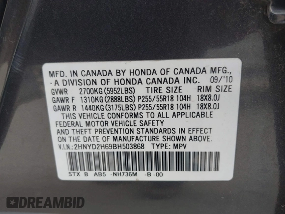 2011 Acura MDX Tech Pkg with VIN 2HNYD2H69BH503868, listed as a IAAI auction lot 41673758 with 198,686 mi miles. Bid and sale history available at carsss.com. Image 9.