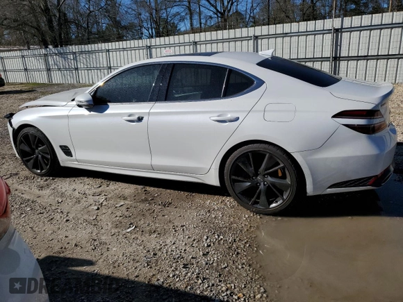 2022 Genesis G70 3.3T with VIN KMTG54TE3NU084590, listed as a Copart auction lot 46709275 with 21,664 mi miles and Salvage title. Bid and sale history available at DreamBid. Image 2.