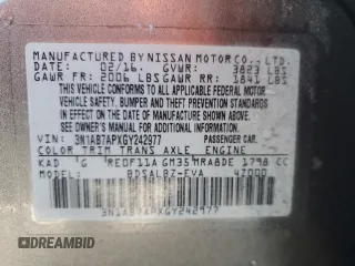 2016 Nissan Sentra S with VIN 3N1AB7APXGY242977, listed as a Copart auction lot 51317575 with 106,431 mi miles and Salvage Title. Bid and sale history available at carsss.com. Image 13.
