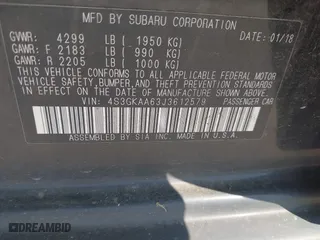 2018 Subaru Impreza with VIN 4S3GKAA63J3612579, listed as a IAAI auction lot 42034488 with 201,289 mi miles. Bid and sale history available at carsss.com. Image 9.