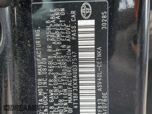 2010 Toyota Camry z VIN 4T1BF3EK8AU037547, wystawiony jako Copart lot #59762365 z przebiegiem 106 637 mil mil oraz Szkoda całkowita • Salvage title. Historia ofert i sprzedaży dostępna na DreamBid. Obrazek 13.