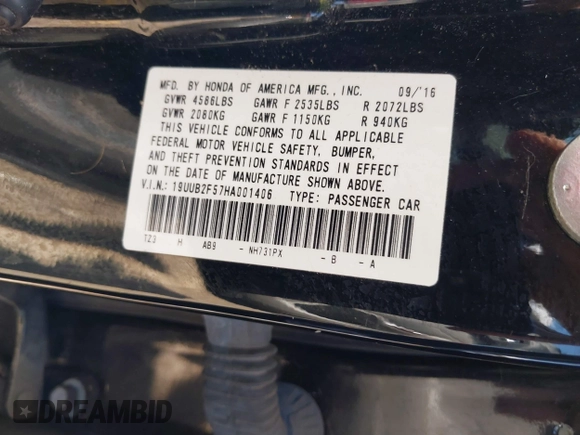 2017 Acura TLX V6 w/Technology Pkg with VIN 19UUB2F57HA001406, listed as a IAAI auction lot 42389634 with 108,657 mi miles and . Bid and sale history available at DreamBid. Image 9.
