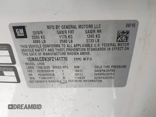 2015 Chevrolet Equinox LT with VIN 1GNALCEK3FZ141776, listed as a IAAI auction lot 40521901 with 108,743 mi miles. Bid and sale history available at carsss.com. Image 9.