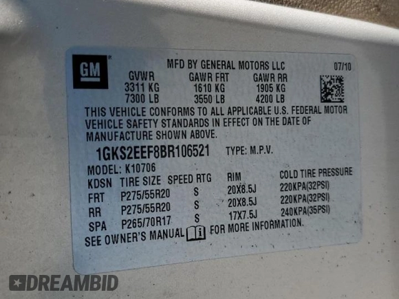 2011 GMC Yukon Denali with VIN 1GKS2EEF8BR106521, listed as a Copart auction lot 48491355 with 0 mi miles and Salvage Title. Bid and sale history available at carsss.com. Image 12.