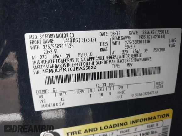 2018 Ford Expedition Limited with VIN 1FMJU1KT0JEA55022, listed as a IAAI auction lot 42245813 with 152,690 mi miles and . Bid and sale history available at DreamBid. Image 9.