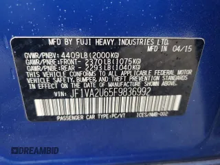 2015 Subaru WRX STI Limited with VIN JF1VA2U65F9836992, listed as a Copart auction lot 48438775 with 113,433 mi miles and Salvage title. Bid and sale history available at DreamBid. Image 14.
