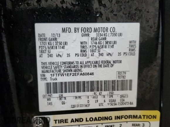 2014 Ford F-150 XL с VIN 1FTFW1EF2EFA60846, выставлен на аукционе Copart как лот 58653295 с пробегом 210 437 миль миль и Чистый • Clean title. История ставок и продаж доступна на DreamBid. Изображение 12.