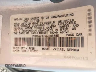 2010 Toyota Corolla with VIN 1NXBU4EE8AZ298585, listed as a IAAI auction lot 42554218 with 199,964 mi miles and . Bid and sale history available at DreamBid. Image 9.