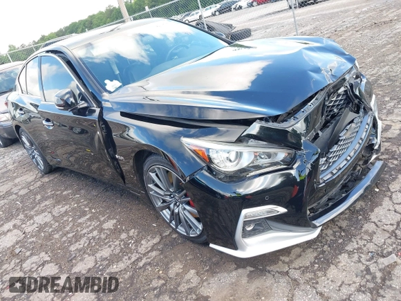 2018 Infiniti Q50 Red Sport 400 with VIN JN1FV7AP0JM461227, listed as a IAAI auction lot 42308384 with 100,694 mi miles and . Bid and sale history available at DreamBid. Image 1.