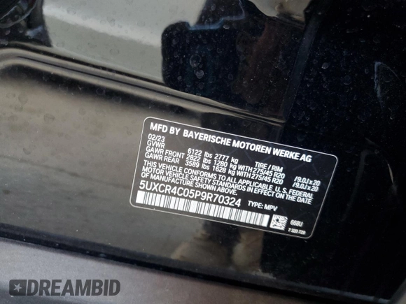 2023 BMW X5 sDrive40i with VIN 5UXCR4C05P9R70324, listed as a Copart auction lot 54661245 with 13,136 mi miles and Salvage title. Bid and sale history available at DreamBid. Image 12.