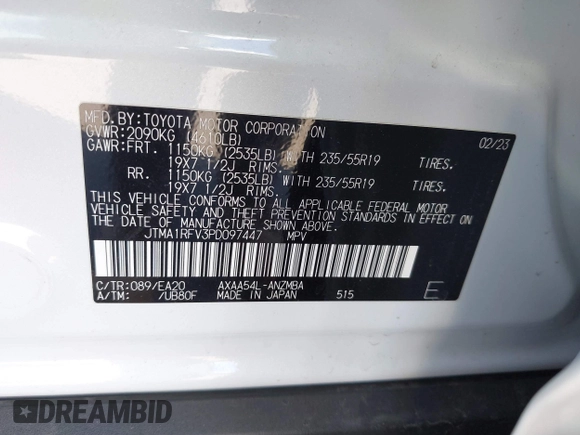 2023 Toyota RAV4 XLE Premium with VIN JTMA1RFV3PD097447, listed as a IAAI auction lot 41645983 with 14,416 mi miles. Bid and sale history available at carsss.com. Image 9.