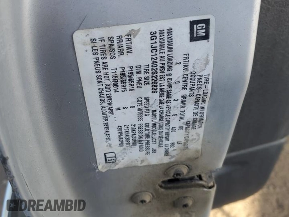 2002 Chevrolet Cavalier with VIN 3G1JC12402S226836, listed as a Copart auction lot 47241015 with 314,964 mi miles and Salvage Title. Bid and sale history available at DreamBid. Image 12.