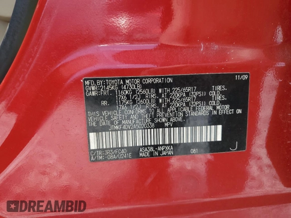 2010 Toyota RAV4 z VIN JTMKF4DV2A5020338, wystawiony jako Copart lot #64439535 z przebiegiem 173 545 mil mil oraz Czysty tytuł • Clean title. Historia ofert i sprzedaży dostępna na DreamBid. Obrazek 13.