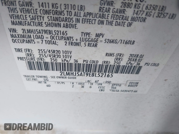 2014 Lincoln MKT EcoBoost z VIN 2LMHJ5AT9EBL52165, wystawiony jako IAAI lot #41246424 z przebiegiem 154 332 mil mil oraz . Historia ofert i sprzedaży dostępna na DreamBid. Obrazek 9.